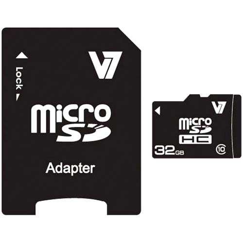 V7 32GB Micro SDHC Class 10 + Adapter VAMSDH32GCL10R-2N
