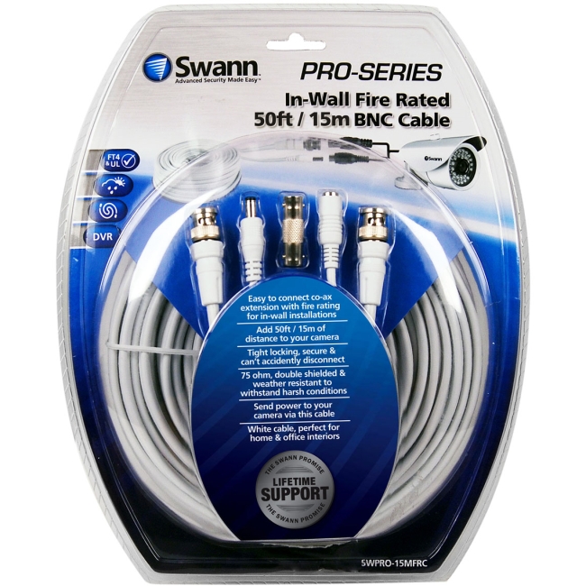 Swann In-Wall Fire Rated 50ft/15m BNC Cable SWPRO-15MFRC-GL
