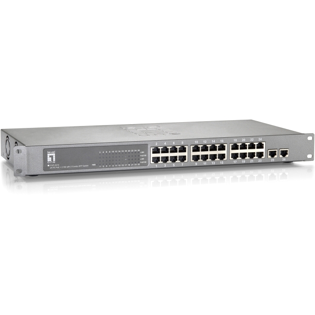 LevelOne 24 FE PoE Plus + 2 GE with 2 Combo SFP Switch FGP-2410
