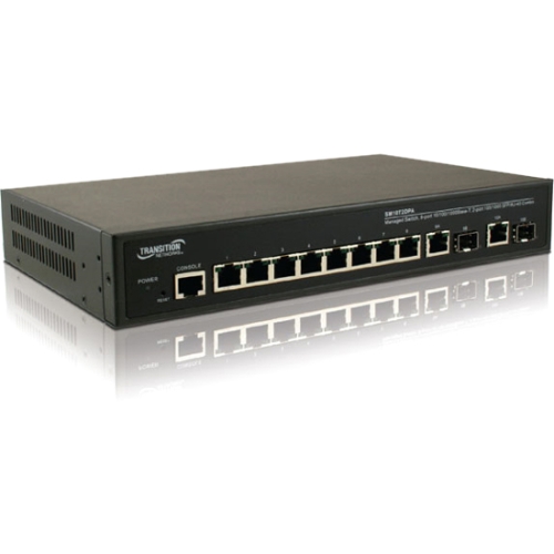 Transition Networks 8-Port 10/100/1000Base-T + (2) 100/1000 SFP/RJ-45 Ports Layer 2 Managed Switch SM10T2DPA