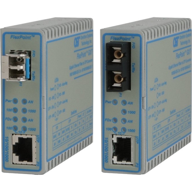 Omnitron FlexPoint GX/T 10/100/1000 UTP to 100/1000X Fiber Ethernet Media Converter 4702-2