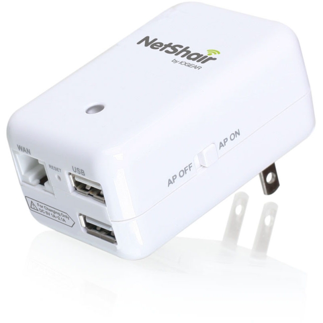 Iogear NetShair Link Portable Wi-Fi Router & USB Media Hub GWRH1