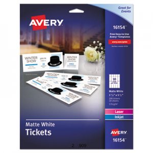Avery Printable Tickets w/Tear-Away Stubs, 8 1/2 x 11, White, 10/Sheet, 20Sheets/Pack AVE16154 16154