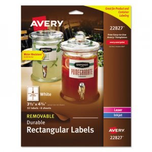 Avery Removable Durable White Rectangle Labels, 3 1/2 x 4 3/4, White, 32/Pack AVE22827 22827