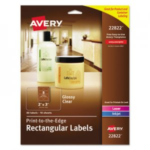 Avery Rectangle Print-to-the-Edge Labels, 2 x 3, Glossy Clear, 80/Pack AVE22822 22822
