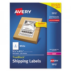 Avery Shipping Labels with TrueBlock Technology, Laser, 5 1/2 x 8 1/2, White, 500/Box AVE5912 72782
