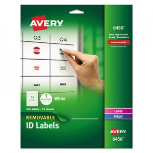 Avery Removable Multi-Use Labels, 1" dia, White, 945/Pack AVE6450 72782