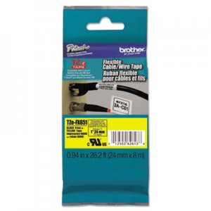 Brother P-Touch TZe Flexible Tape Cartridge for P-Touch Labelers, 1" x 26-1/5ft, Black on Yellow BRTTZEFX651