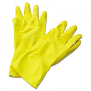 Boardwalk Flock-Lined Latex Cleaning Gloves, X-Large, Yellow, 12 Pairs BWK242XL