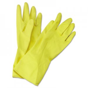 Boardwalk Flock-Lined Latex Cleaning Gloves, Medium, Yellow, 12 Pairs BWK242M