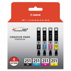 Canon 6513B004 (CLI-251) ChromaLife100+ Ink, Black/Cyan/Magenta/Yellow, 4/PK CNM6513B004 6513B004