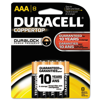 Duracell CopperTop Alkaline Batteries with Duralock Power Preserve Technology, AAA, 8/Pk MN2400B8Z DURMN2400B8Z
