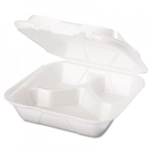 Genpak Snap It Foam Container, 3-Comp, 8 1/4 x 8 x 3, White, 100/Bag, 2 Bags/Carton