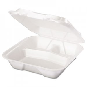 Genpak Snap It Foam Container, 3-Comp, 9 1/4 x 9 1/4 x 3, White, 100/Bag, 2