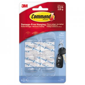 Command Clear Hooks & Strips, Plastic, Mini, 6 Hooks & 8 Strips/Pack MMM17006CLRES 17006CLR-ES