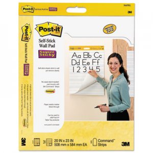 Post-it Self Stick Wall Easel Primary Ruled Pad, 20w x 23h, White, 20 Sheets, 2/Pack MMM566PRL 566PRL