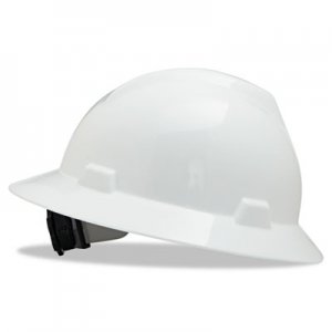 MSA V-Gard Full-Brim Hard Hats, Ratchet Suspension, Size 6 1/2 - 8, White MSA475369 475369