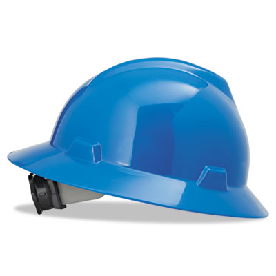 MSA V-Gard Full-Brim Hard Hats, Ratchet Suspension, Size 6 1/2 - 8, Blue MSA475368 454-475368