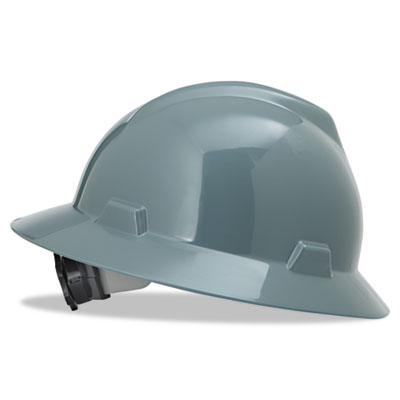 MSA V-Gard Full-Brim Hard Hats, Ratchet Suspension, Size 6 1/2 - 8, Gray MSA475367 475367