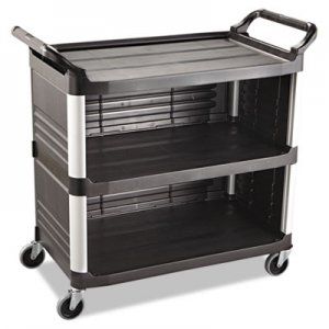 Rubbermaid Commercial Xtra Utility Cart, 300-lb Cap, Three-Shelf, 20w x 40-5/8d x 37-4/5h, Black