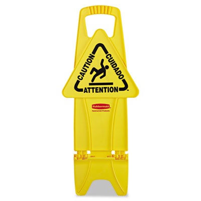 Rubbermaid Commercial Stable Multi-Lingual Safety Sign, 13w x 13 1/4d x 26h, Yellow RCP9S0900YEL 9S0900YEL