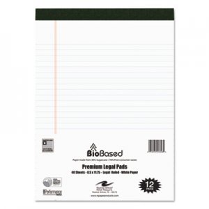 Roaring Spring USDA Cert Bio Preferred Legal Pad, Ruled, 8 1/2 x 11 3/4, 40 Sht, White, 12