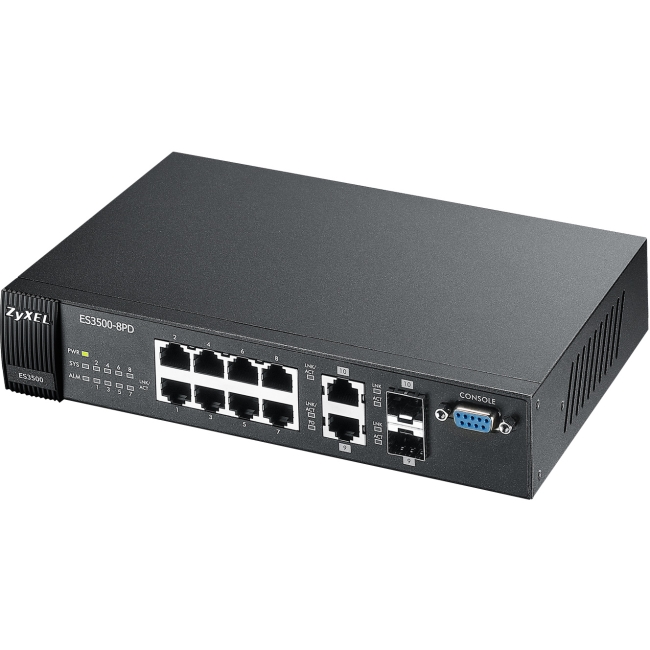 ZyXEL 8-Port FE L2 Switch with GbE Uplink ES3500-8PD