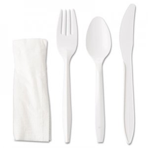 GEN Wrapped Cutlery Kit, Fork/Knife/Spoon/Napkin, White, 250/Carton GEN4KITMW