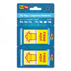 Redi-Tag Spanish Page Flags in Pop-Up Dispenser, "FIRME AQUl", Red/Yellow, 100/Pack RTG72046 72046