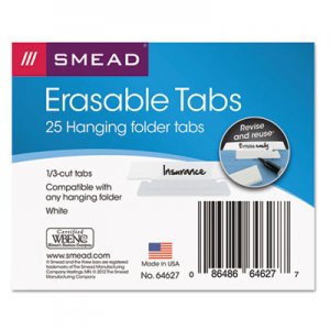 Smead Erasable Hanging Folder Tabs, 1/3 Tab, 3 1/2 Inch, White, 25/PK SMD64627 64627