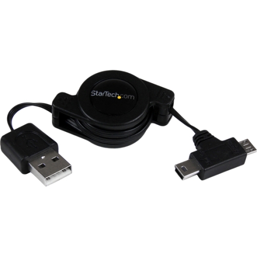 StarTech.com 2.5 ft Retractable USB Combo Cable - USB to Micro USB and Mini USB - M/M USBRETAUBMB
