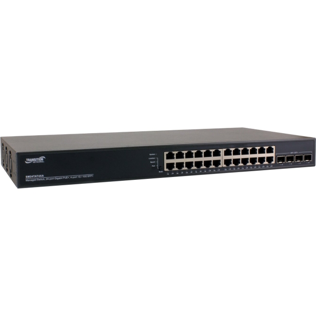 Transition Networks 24-Port 10/100/1000Base-T + (4) 1G/10G SFP+ Managed PoE+ Switch SM24TAT4XA-NA SM24TAT4XA