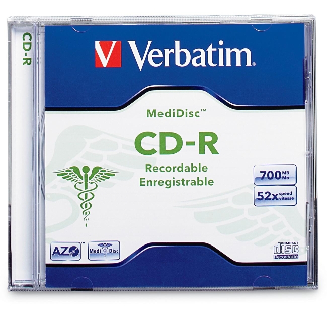 Verbatim MediDisc CD-R 80 MIN 700MB 52x Thermal Printable 1pk Jewel Case 94736