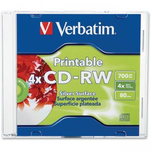 Verbatim CD-RW 80MIN 700MB 2x-4x DataLifePlus Silver Inkjet Printable 1pk Slim Case 95160