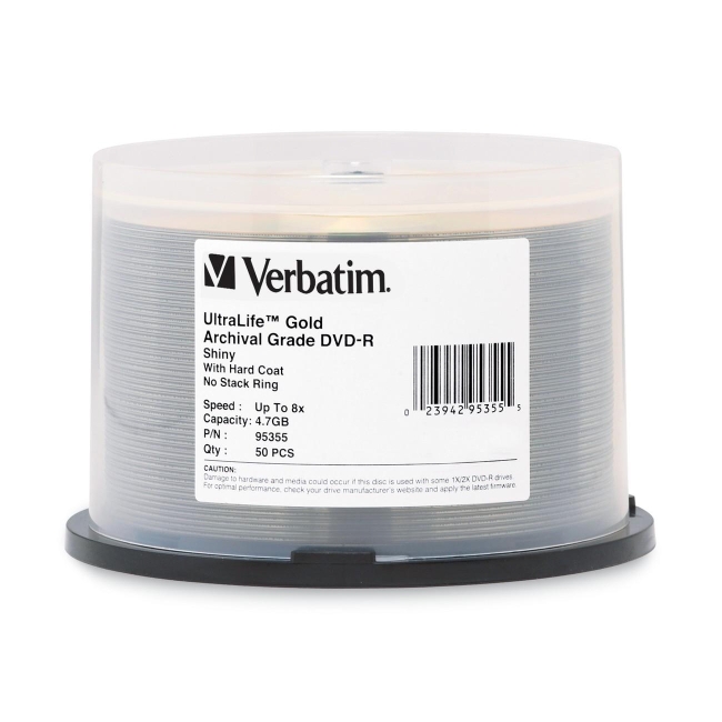 Verbatim UltraLife Gold Archival Grade DVD-R 4.7GB 8x 50pk Spindle 95355