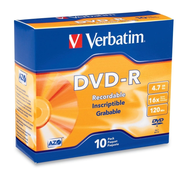 Verbatim DVD-R 4.7GB 16x 10pk Slim Case 95099