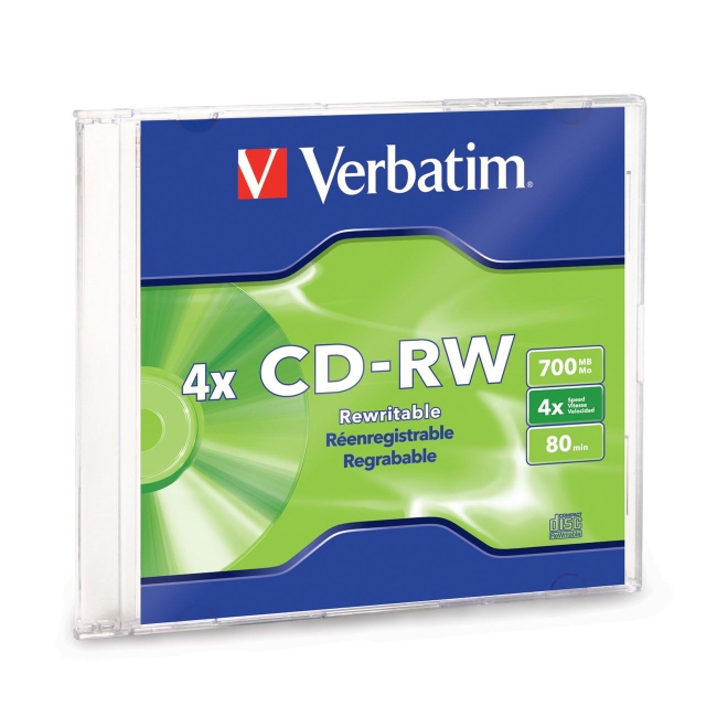 Verbatim CD-RW 80MIN 700MB 2x-4x 1pk Slim Case 95117