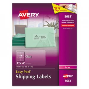Avery Clear Easy Peel Shipping Labels, Laser, 2 x 4, 500/Box AVE5663 5663