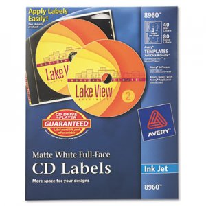 Avery Inkjet Full-Face CD Labels, Matte White, 40/Pack AVE8960 8960