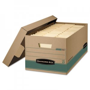 Bankers Box STOR/FILE Storage Box, Legal, Locking Lift-off Lid, Kraft/Green, 12/Carton FEL1270201 1270201