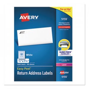 Avery Easy Peel Mailing Address Labels, Laser, 2/3 x 1 3/4, White, 6000/Pack AVE5155 05155