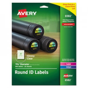 Avery Round Print-to-the-Edge Permanent Labels, 1 2/3" dia, Glossy Clear, 500/Pack AVE6582 06582