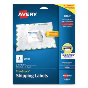 Avery Shipping Labels with TrueBlock Technology, Inkjet, 3 1/2 x 5, White, 100/Pack AVE8168 08168