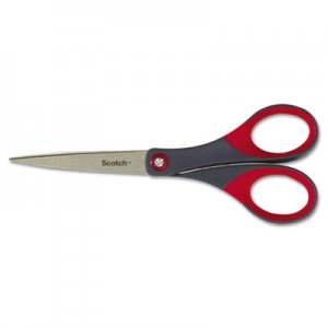 Scotch Precision Scissors, Pointed, 7" Length, 2 1/2" Cut, Gray/Red MMM1447 1447