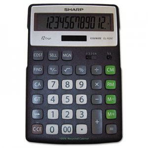 Sharp EL-R297BBK Recycled Series Calculator w/Kickstand, 12-Digit LCD SHRELR297BBK ELR297BBK