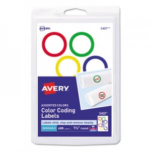 Avery Printable Removable Color-Coding Labels, 1 1/4" dia, Assorted Borders, 400/BX AVE5407 05407