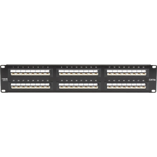 Black Box SpaceGAIN CAT5e 45° Angled-Port Patch Panel, 48 Down Ports JPM5E48-45ANG