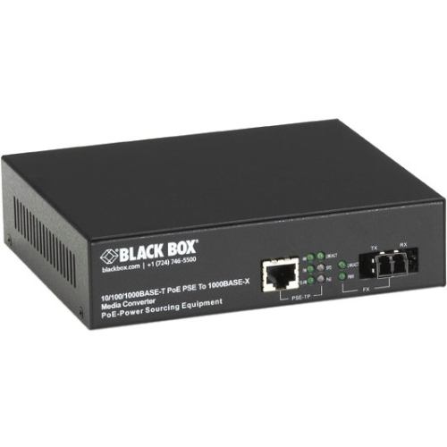 Black Box PoE PSE Gigabit Media Converter, Single-Mode LC, 10 km LPS500A-SM-10K-LC