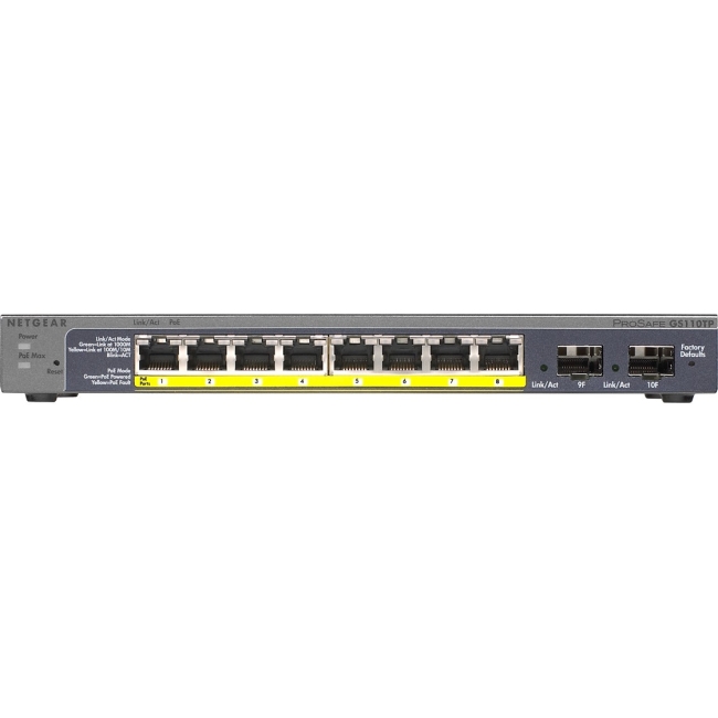 Netgear Prosafe 8-Port Gigabit PoE Smart Switch with 2 Gigabit Fiber SFP GS110TP-200NAS GS110TP