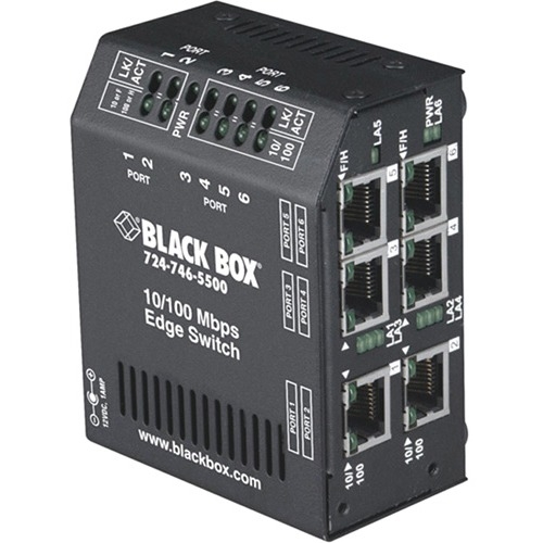 Black Box Extreme Heavy-Duty Edge Switch, (6) 10/100 Copper Ports, 24-VDC LBH600A-P-24